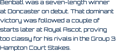 Benbatl was a seven length winner at Doncaster on debut. That dominant victory was followed a couple of starts later ...